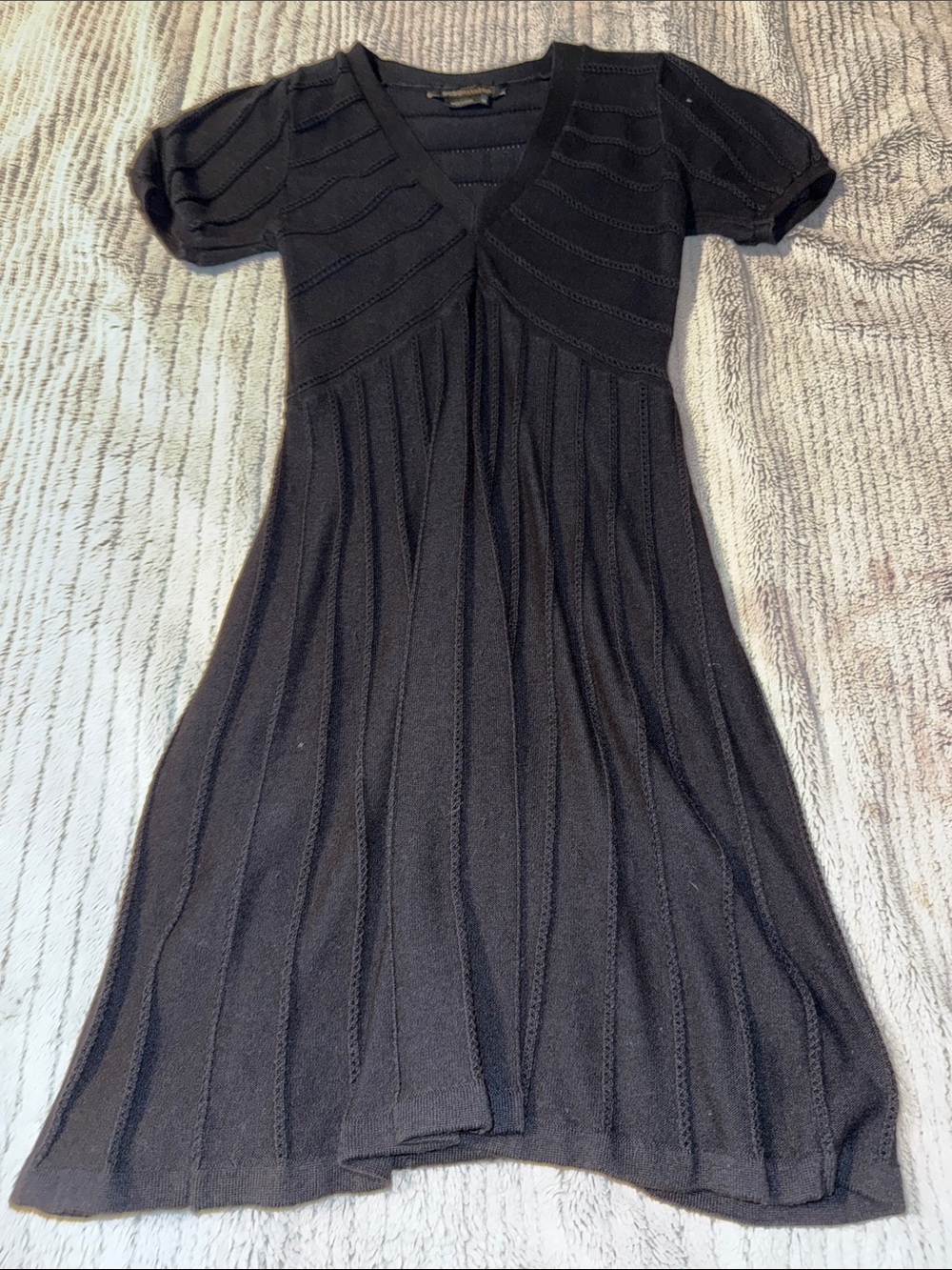 BCBGMaxAzria Black VβNeck Ribbed Knit AβLine Dress